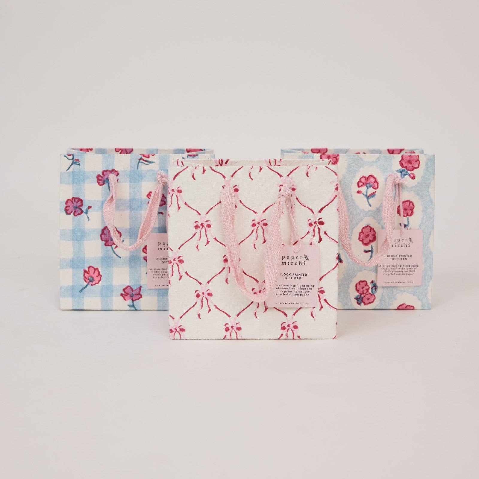 Hand Block Printed Gift Bags Small | Pink Sorbet