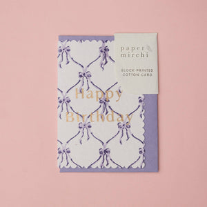 Hand Block Printed Greeting Card | Bows Violet Meringue