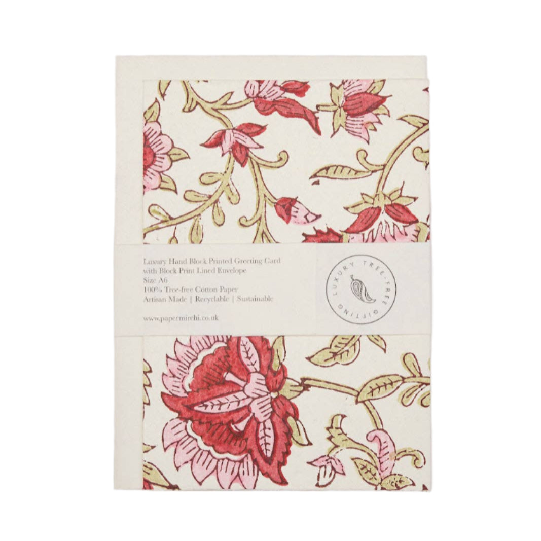 Hand Block Printed Greeting Card | Flora Festive Mix