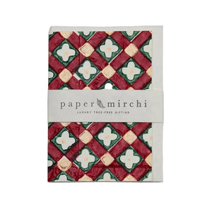 Hand Block Printed Greeting Card | Floral Checks Scarlet