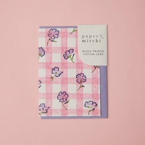 Hand Block Printed Greeting Card | Gingham Violet Meringue