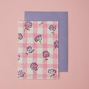 Hand Block Printed Greeting Card | Gingham Violet Meringue