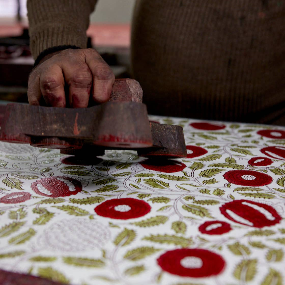Hand Block Printed Greeting Card | Marigold Glitz Scarlet