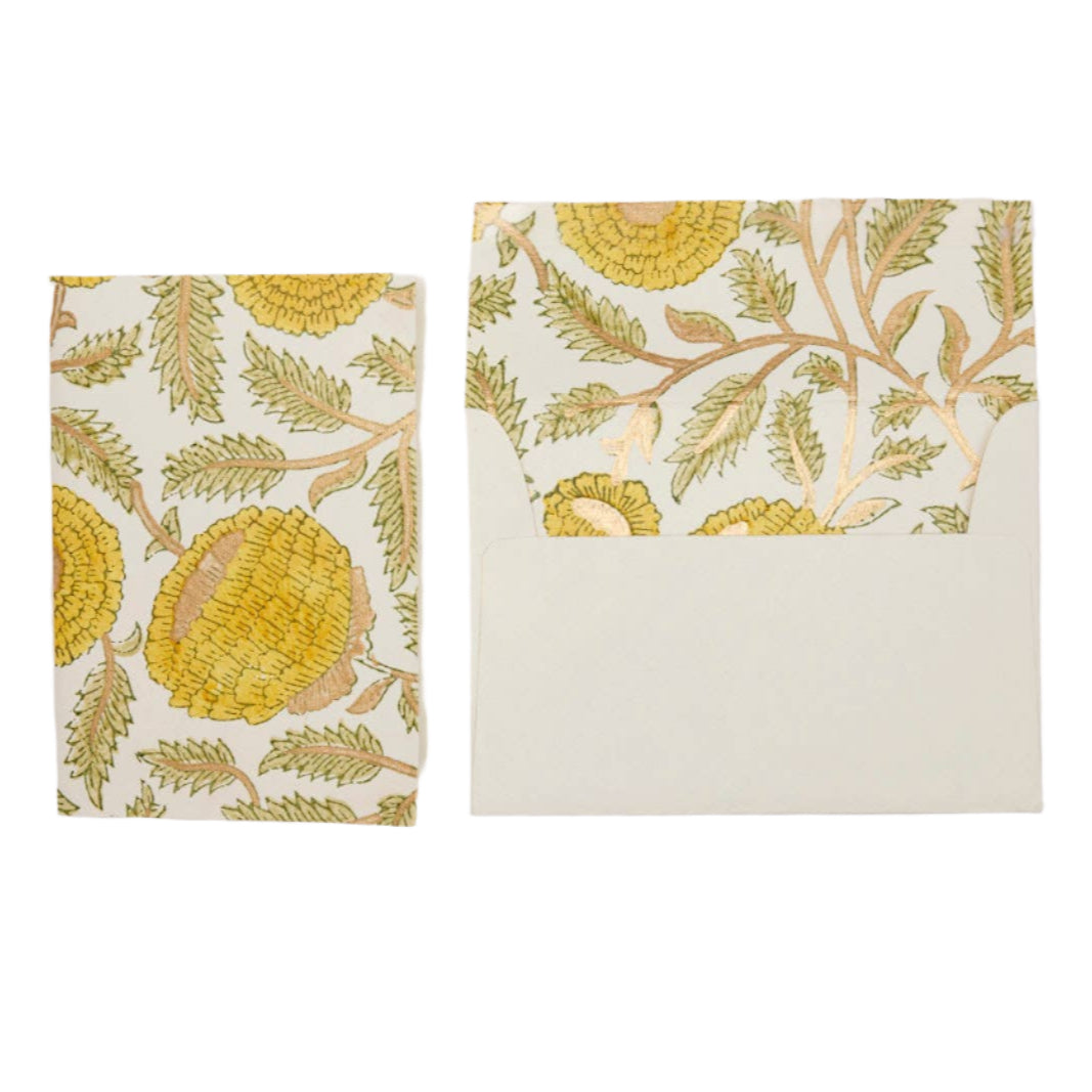 Hand Block Printed Greeting Card | Marigold Glitz Sunshine