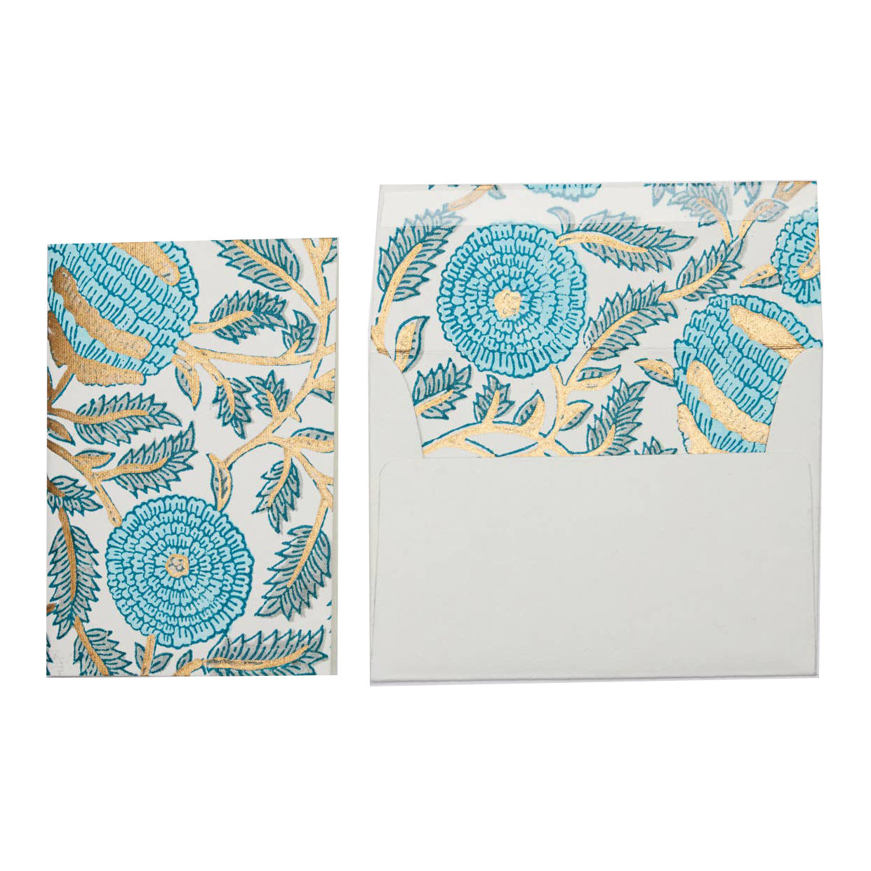 Hand Block Printed Greeting Card | Marigold Glitz Turquoise