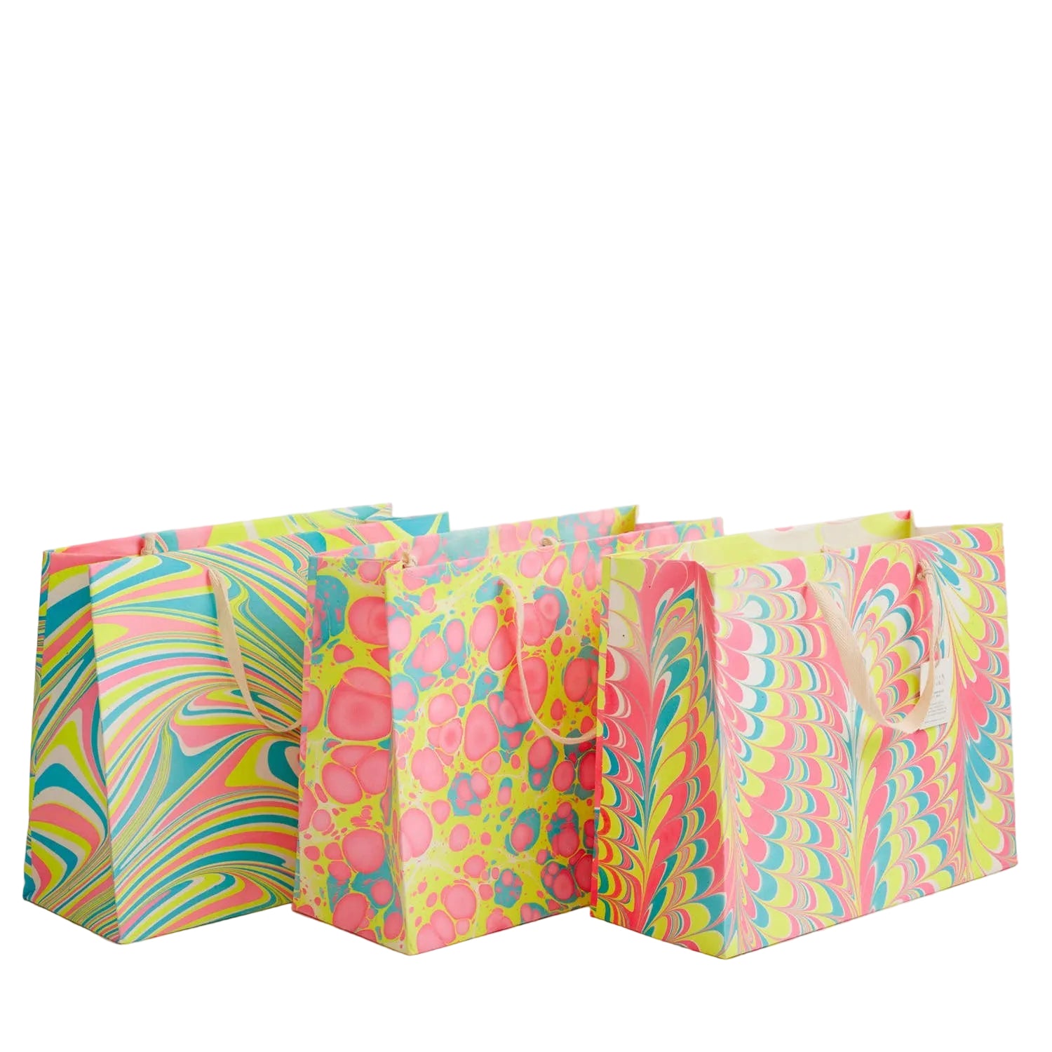 Hand Marbled Gift Bags Large | Neon