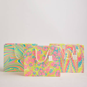 Hand Marbled Gift Bags Large | Neon