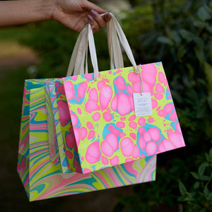 Hand Marbled Gift Bags Large | Neon
