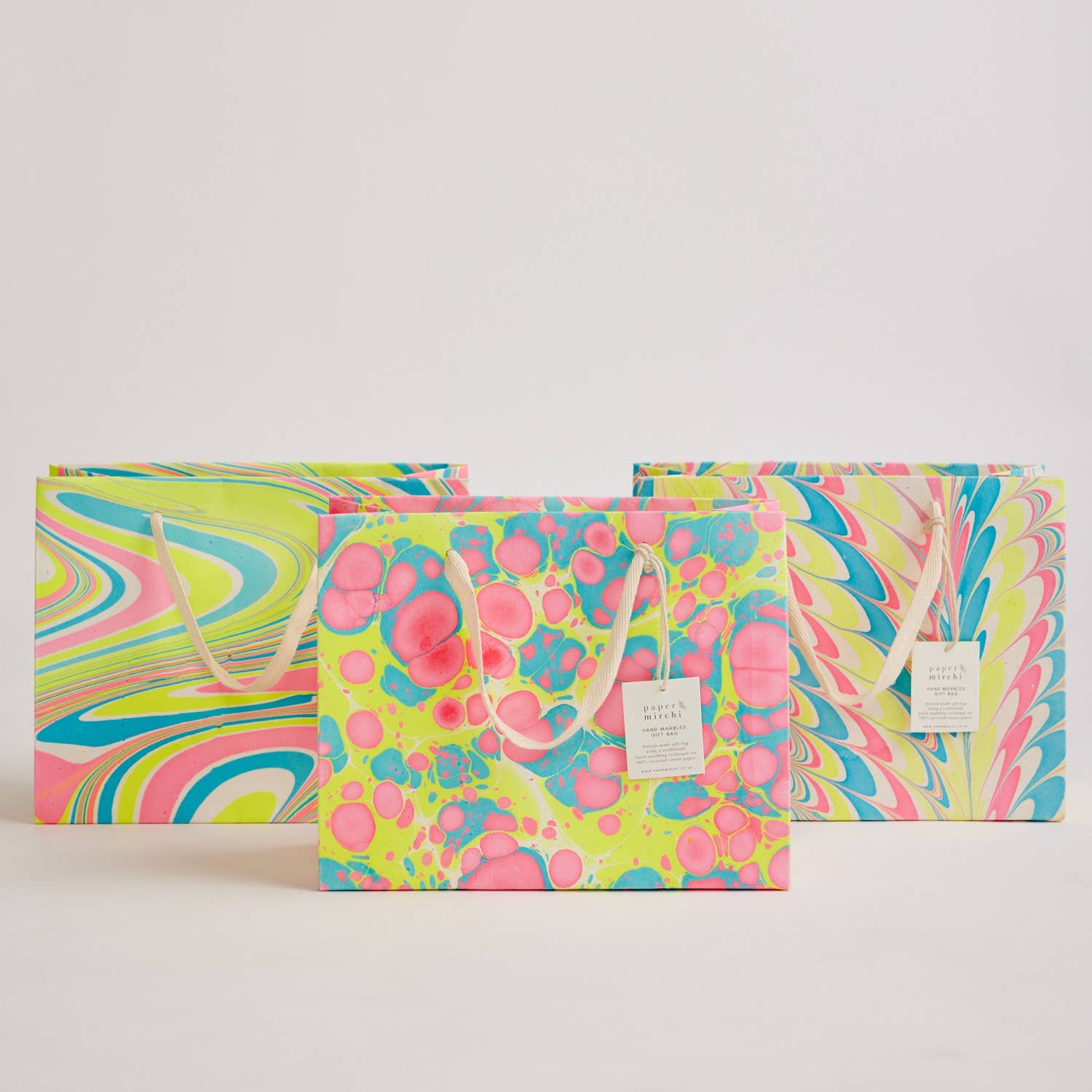 Hand Marbled Gift Bags Medium | Neon