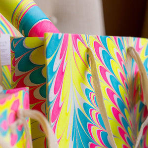 Hand Marbled Gift Bags Medium | Neon