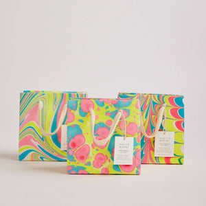 Hand Marbled Gift Bags Small | Neon