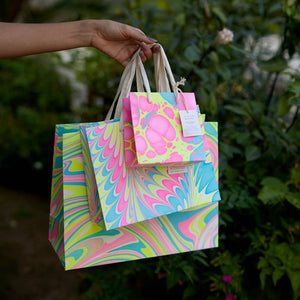 Hand Marbled Gift Bags Small | Neon