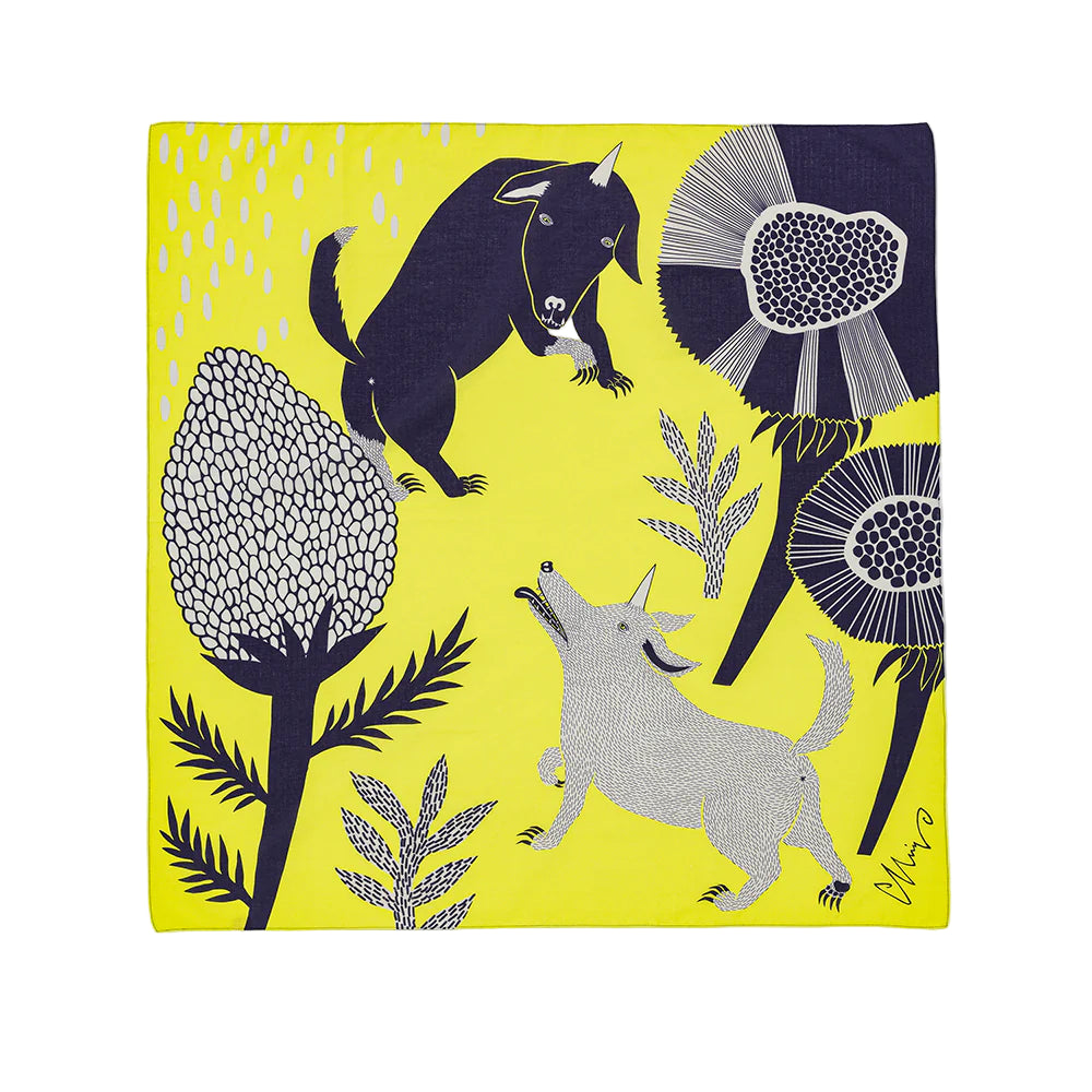 Japanese Fabric Gift Wrap/Scarf | Furoshiki | Komainu Playing in the Garden