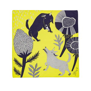 Japanese Fabric Gift Wrap/Scarf | Furoshiki | Komainu Playing in the Garden