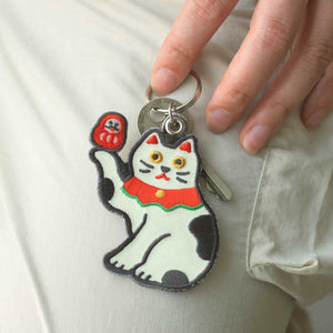 New Retro Stitchwork Keychain Lucky Cat