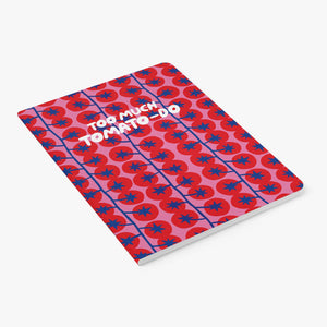 Notebook with tomato pattern and text on a white background