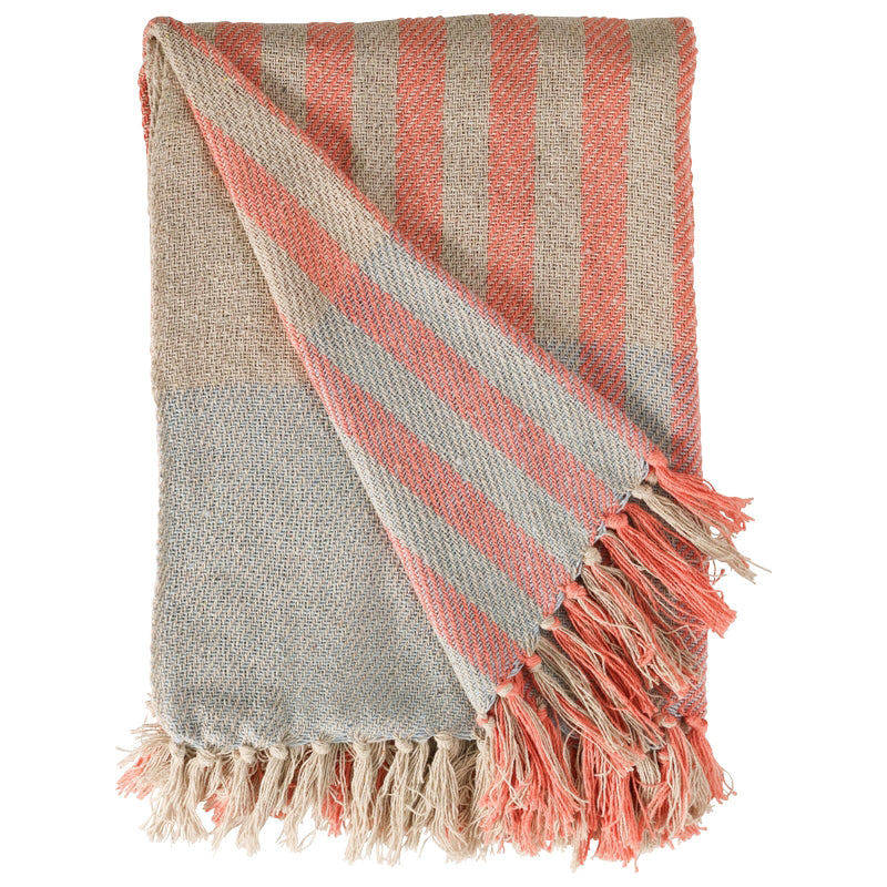 Recycled Cotton Throw/Picnic Blanket | Blue/Coral