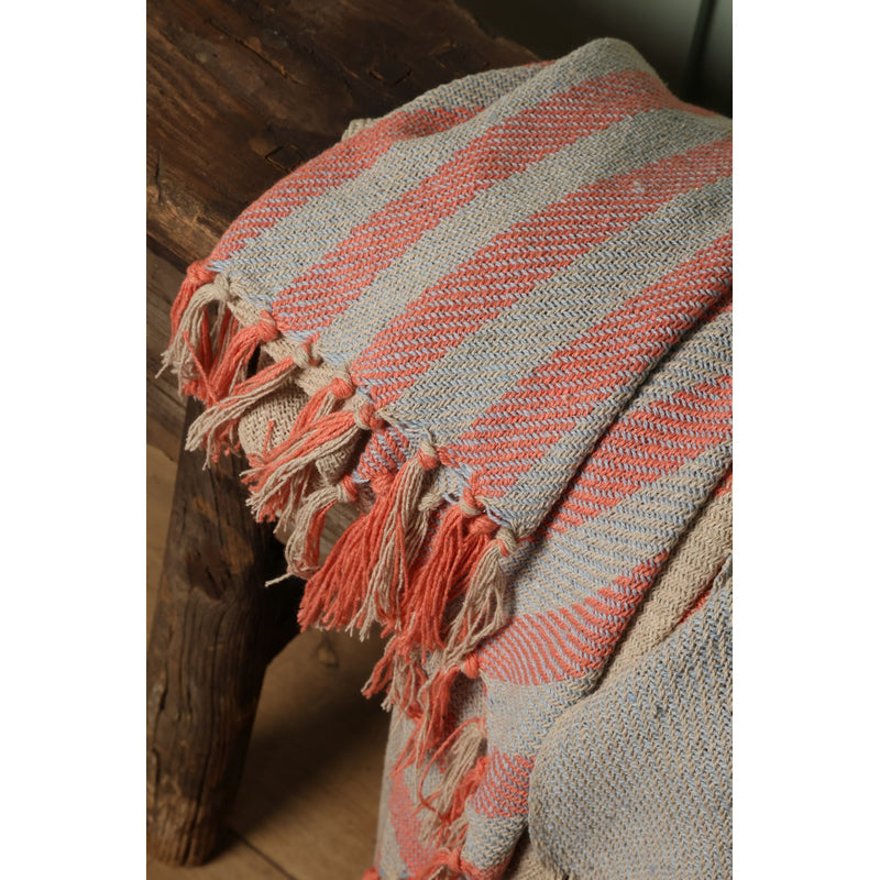 Recycled Cotton Throw/Picnic Blanket | Blue/Coral