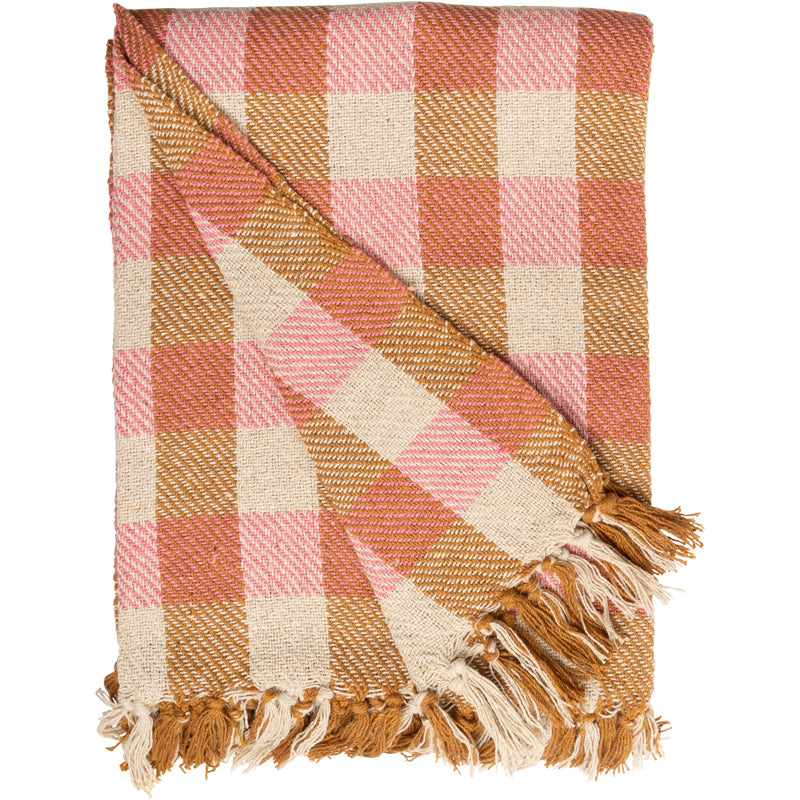 Recycled Cotton Throw/Picnic Blanket| Coffee/Pink