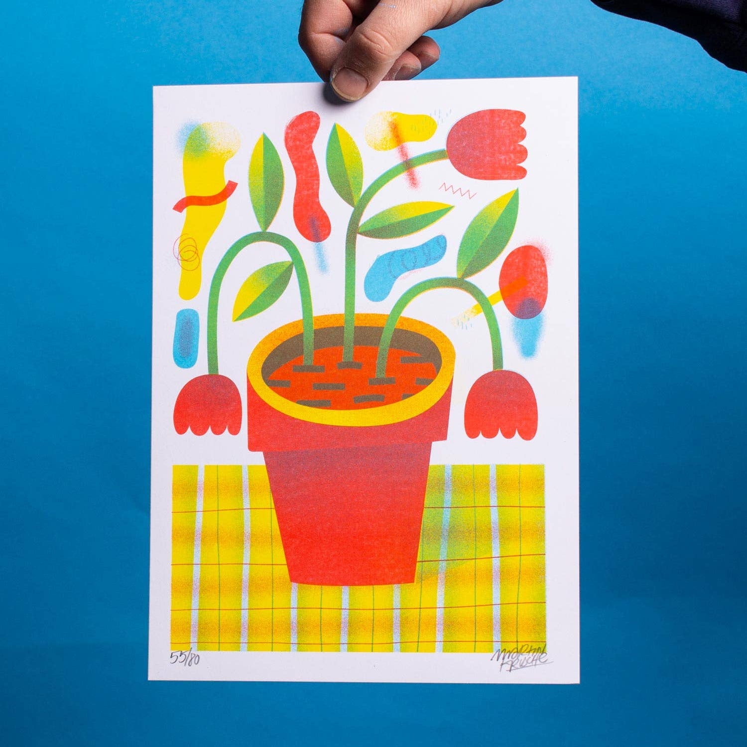 Risograph A4 Print | Red Flower Pot