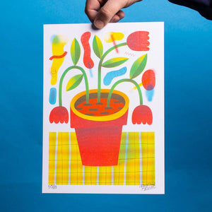 Risograph A4 Print | Red Flower Pot