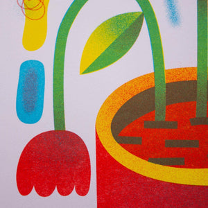 Risograph A4 Print | Red Flower Pot