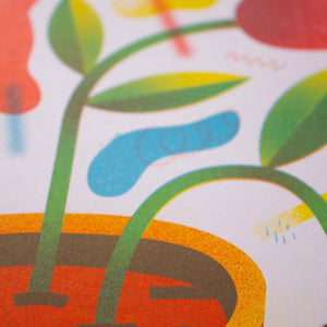 Risograph A4 Print | Red Flower Pot