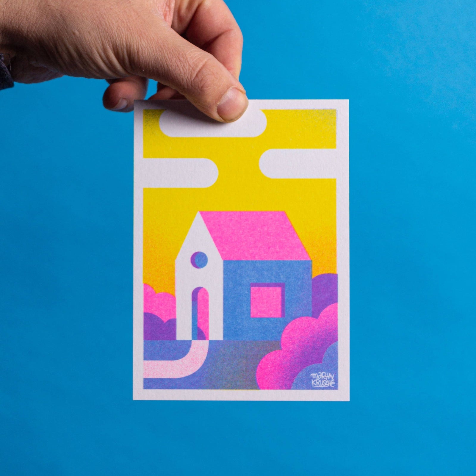 Risograph Mini Print | HÄUSER-SONNENUNTERGANG