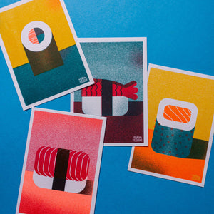 Risograph Mini Print | SUSHI SALMON MAKI