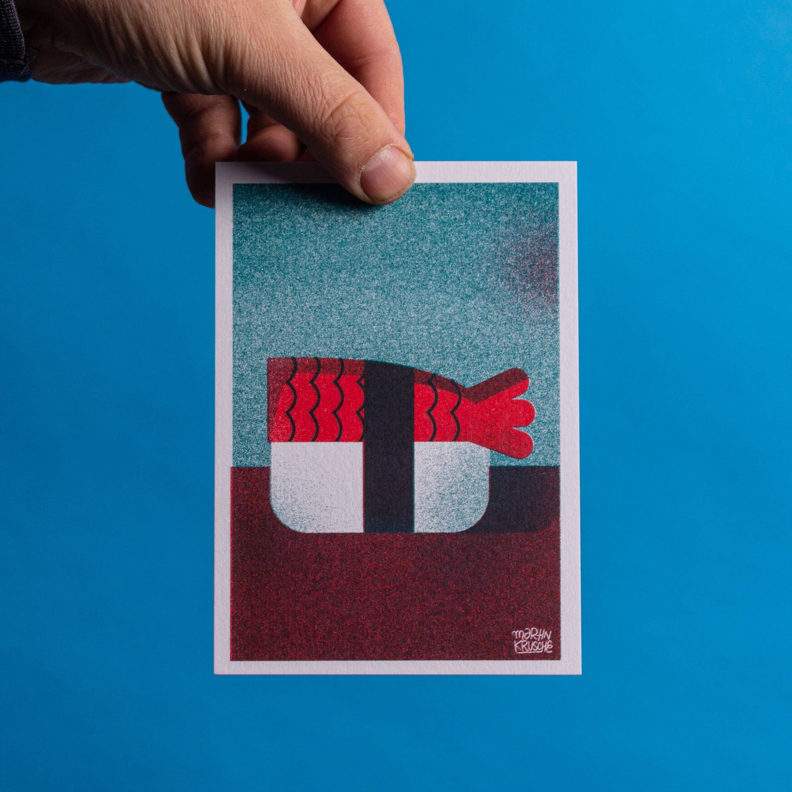 Risograph Mini Print | Sushi Prawn Nigiri