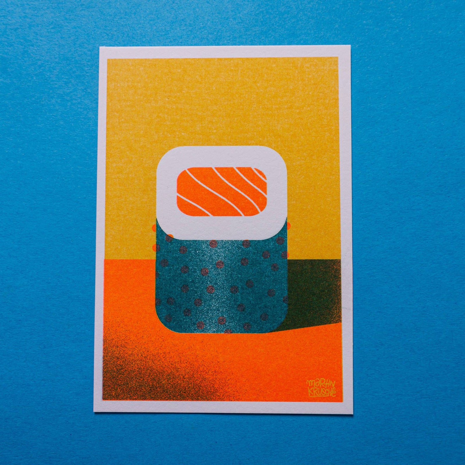 Risograph Mini Print | Sushi Salmon Inside Out