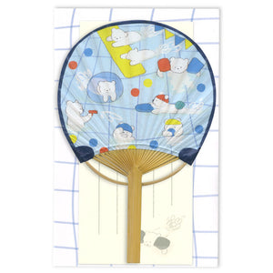 Swimming Dogs Uchiwa Bamboo Fan Card