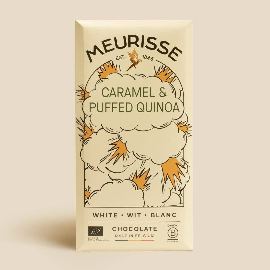 White Chocolate with Puffed Quinoa and Caramel 