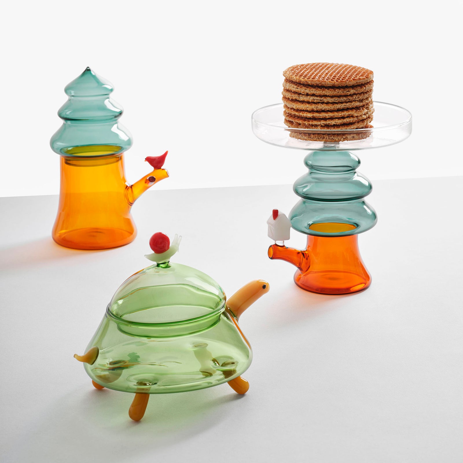 glass sugar bowl in the shape of a green turtle by ichendorf milano