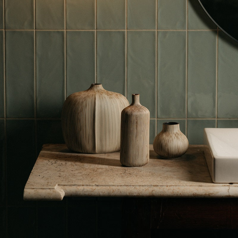 Wide Pinched Neck Vase with Brown Score