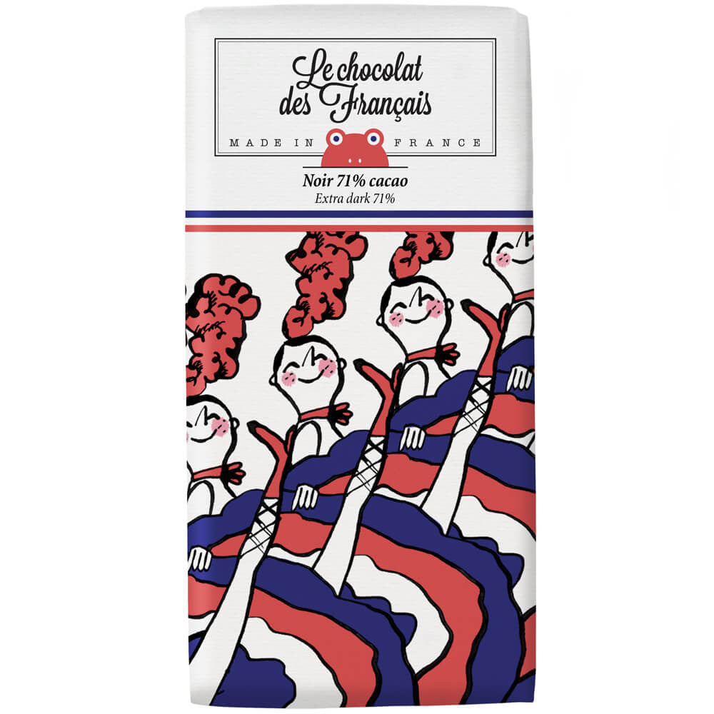 dark chocolate bar with cabaret dancing packaging 