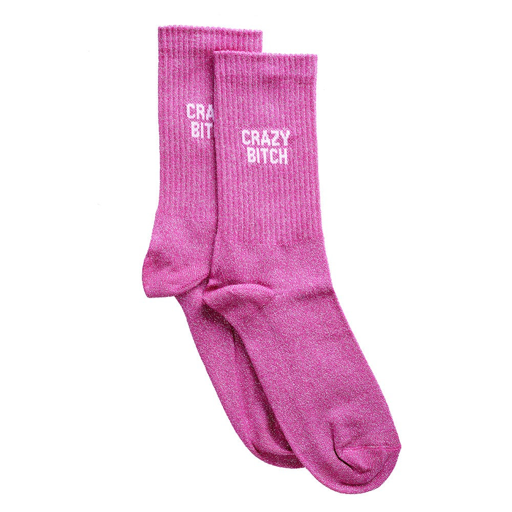 Crazy Bitch Pink Glitter Socks