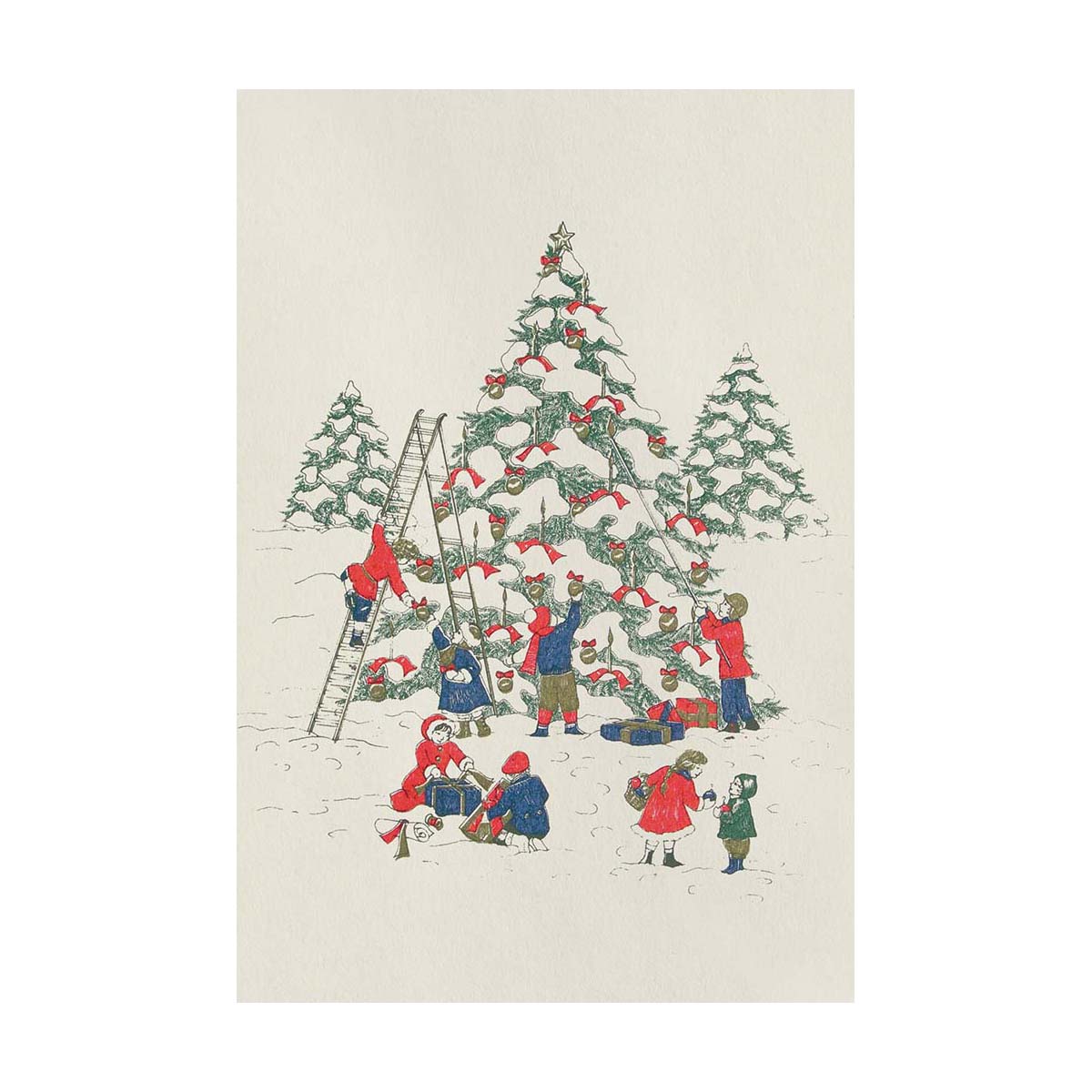 children decorate xmas tree card by original crown mill