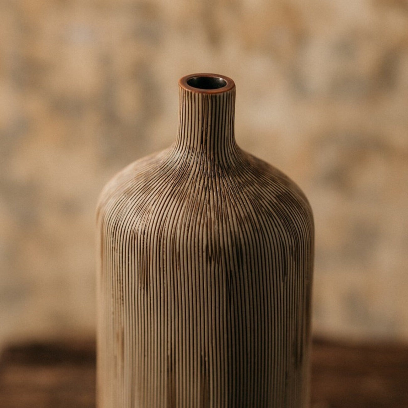 Straight Pinched Neck Vase with Brown Score