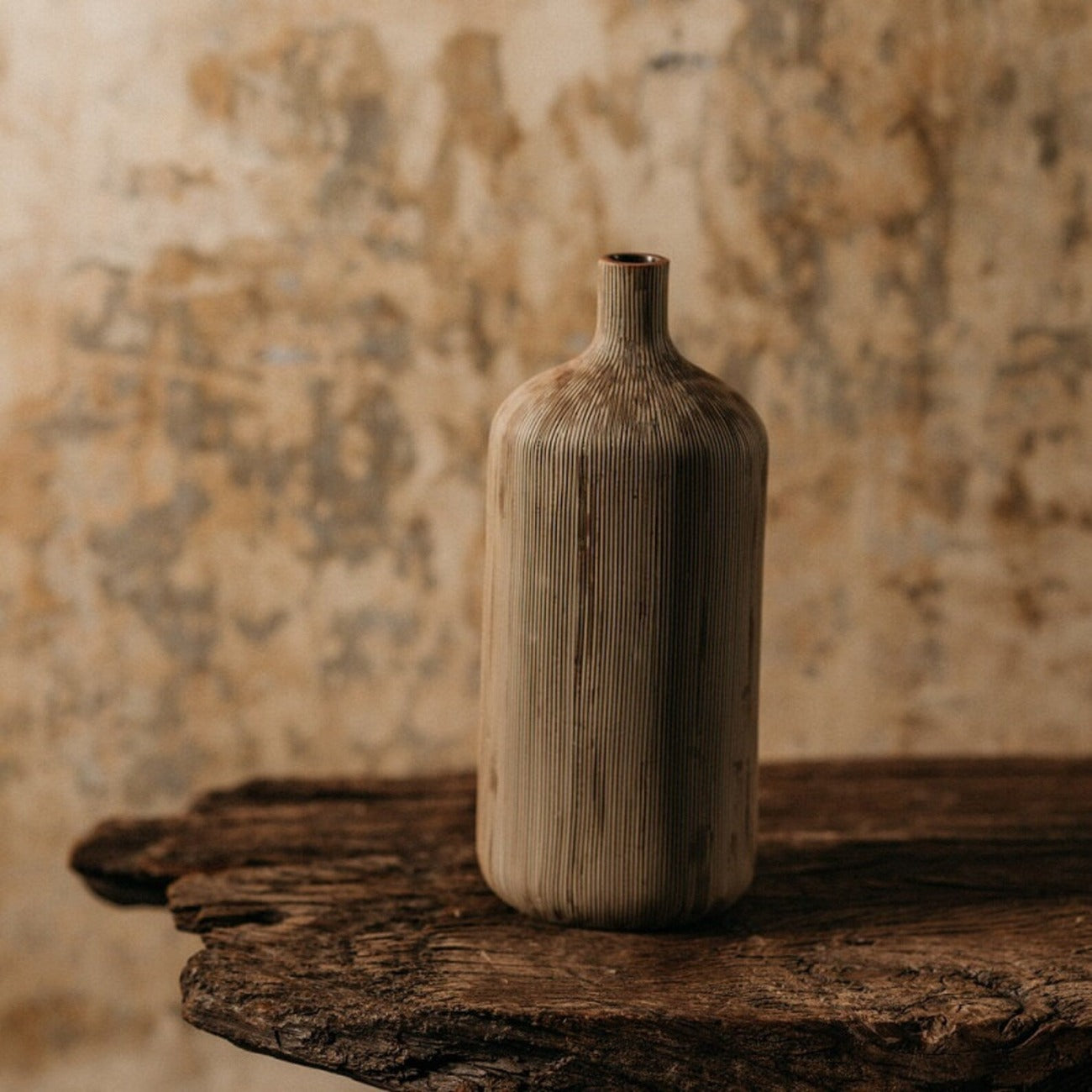 Straight Pinched Neck Vase with Brown Score