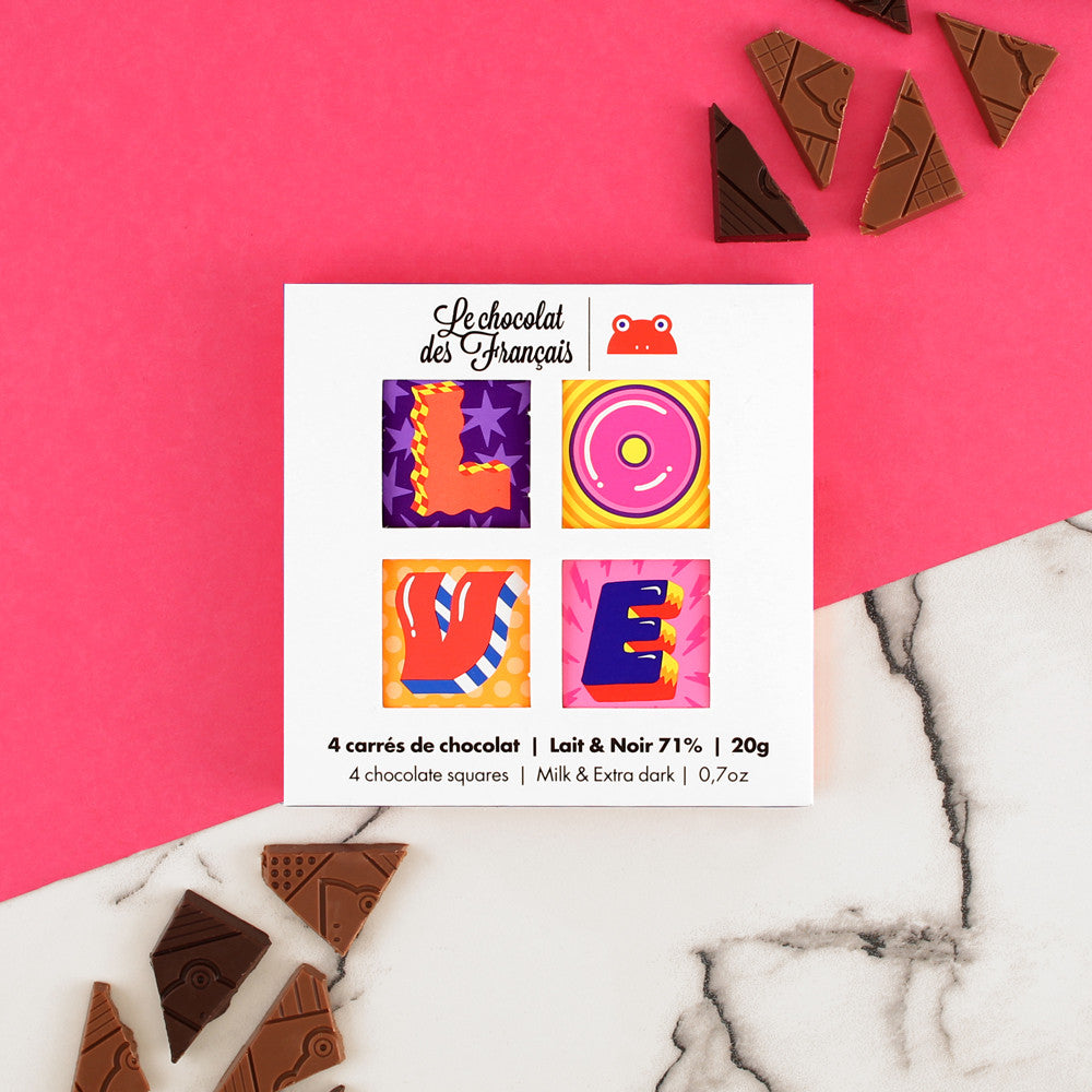 chocolate pieces in love packaging