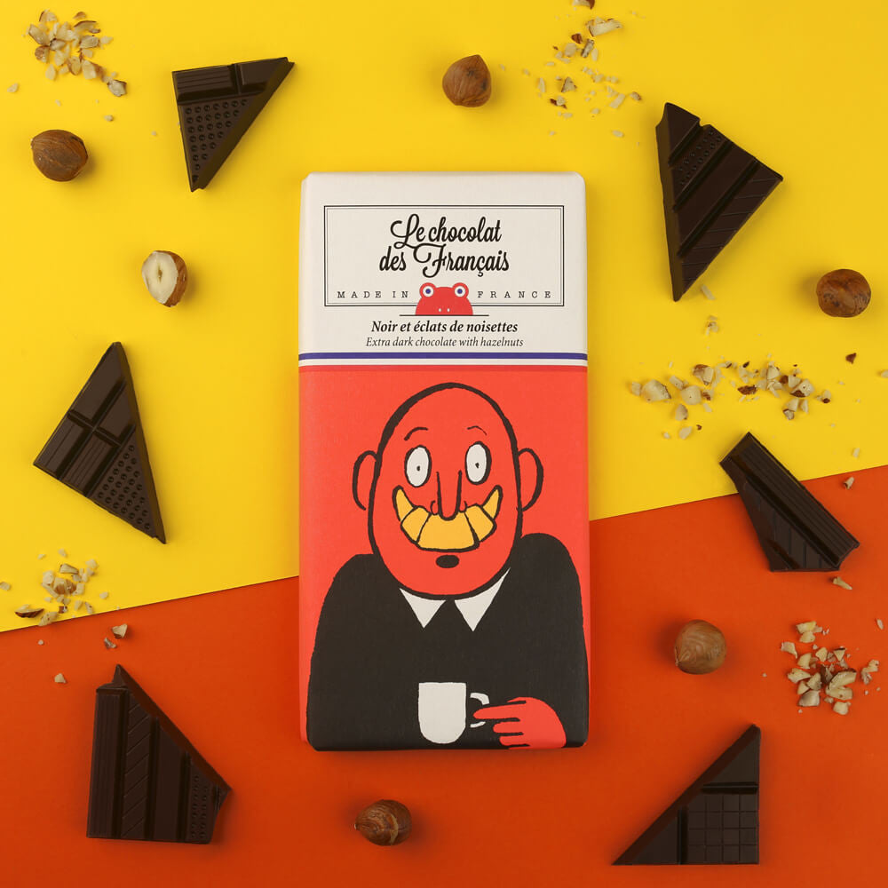 chocolate bar with man with croissant moustache packaging