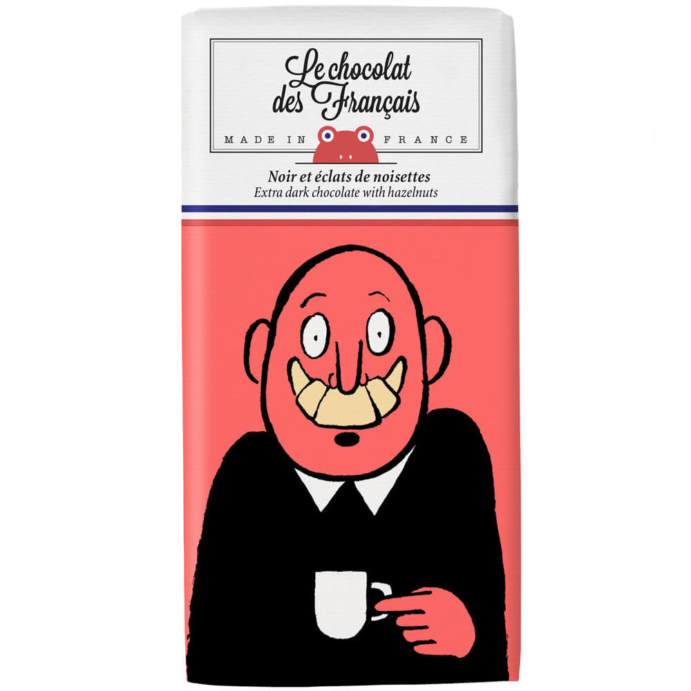 chocolate bar with man with croissant moustache packaging