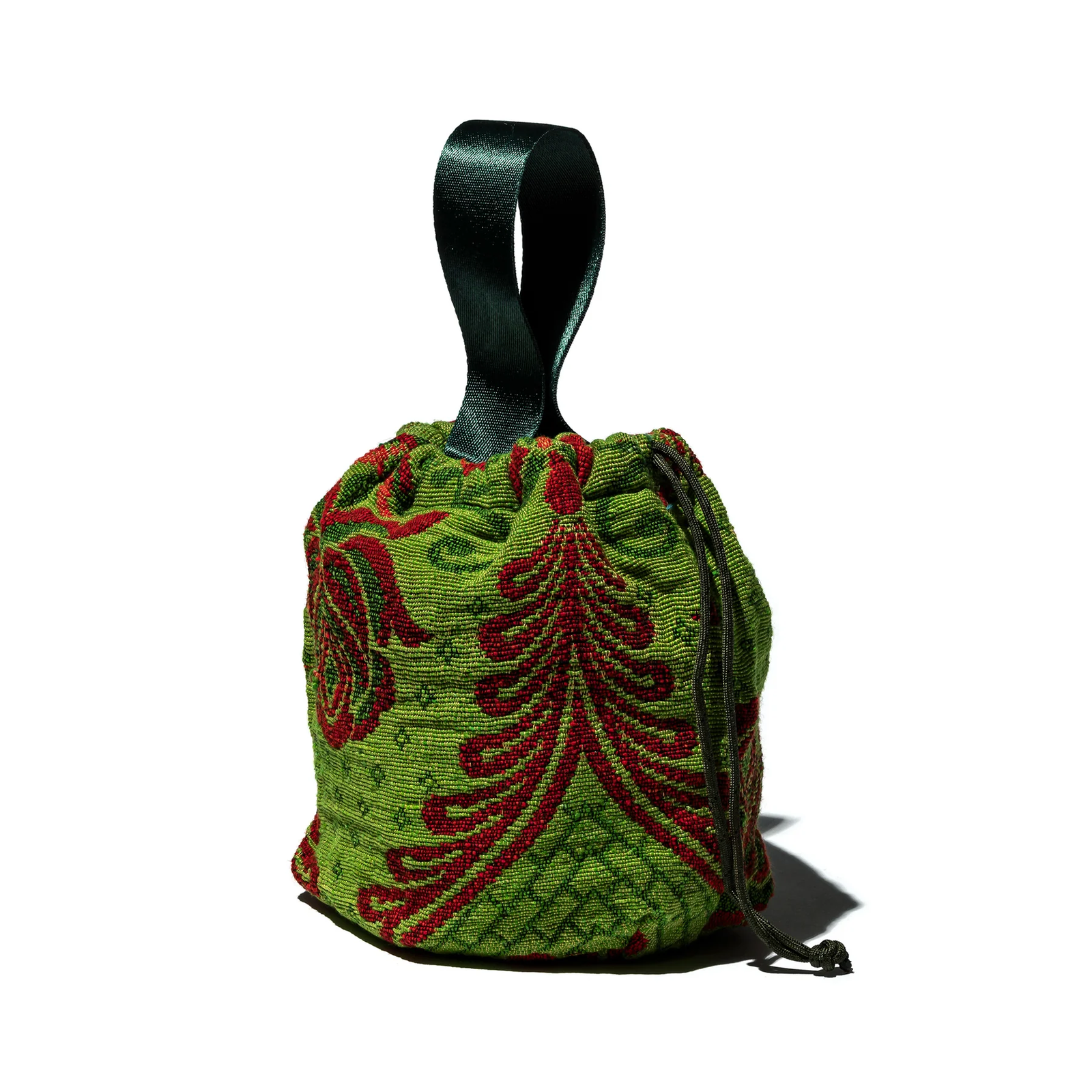 puebco jacquard drawing mini bag with single handle in green and red