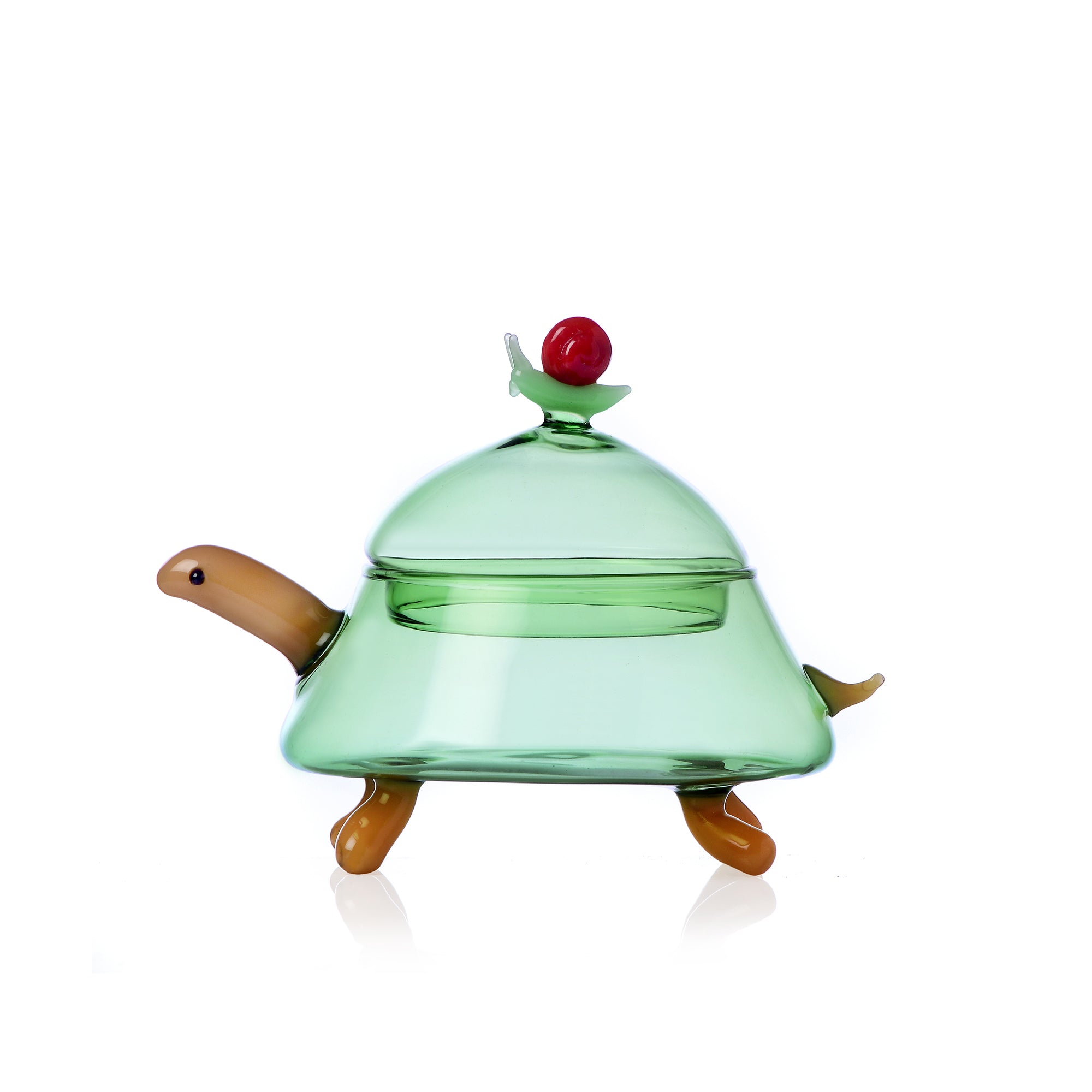 glass sugar bowl in the shape of a green turtle by ichendorf milano