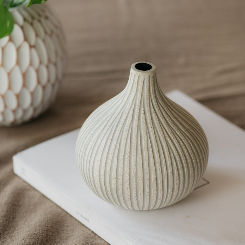 White Gourd Vase with Score Texture