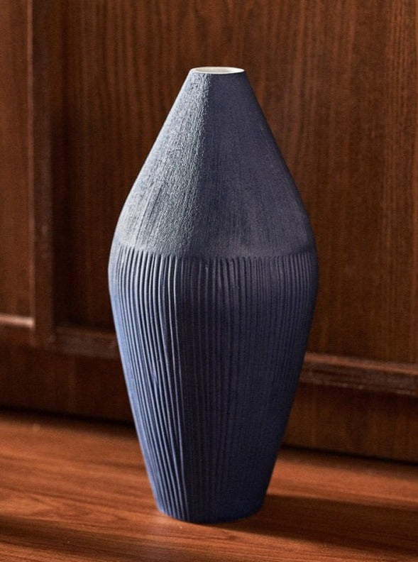 Ink Blue Diamond Vase with Contrast Texture