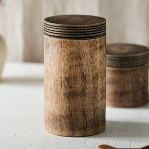 Rustic Mango Wood Container with Lid - Tall