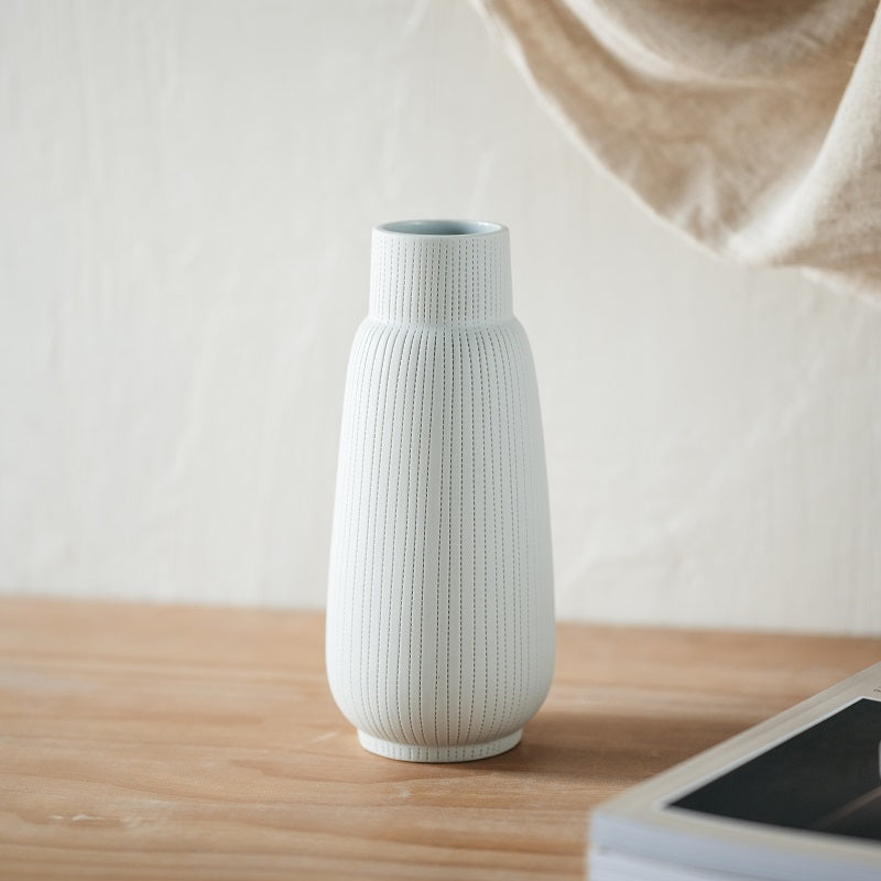 White Japanese Flower Vase with Dotted Lines