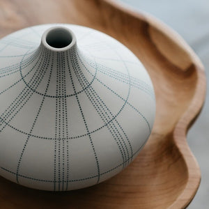 White Gourd Vase with Blue Dotted Lines